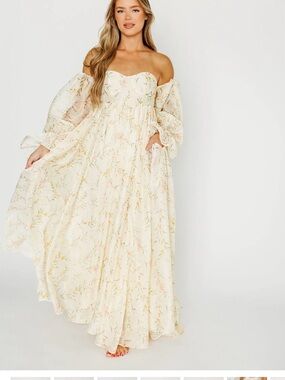 Worth collective Delilah maxi dress with train in cream floral